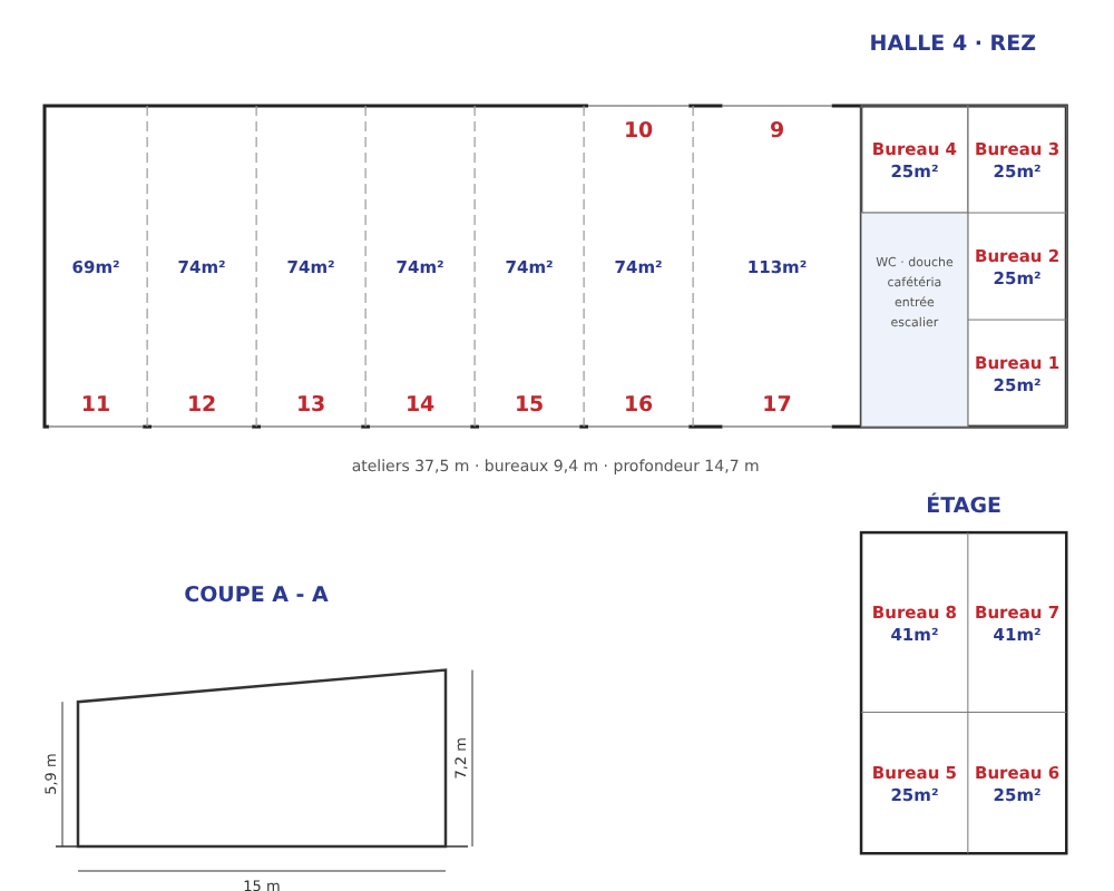 Halle 4 – plan des ateliers et bureaux Halle 4 – plan des ateliers et bureaux