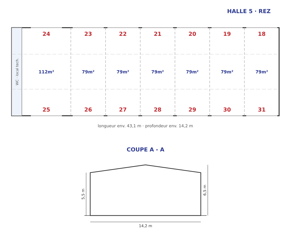 Halle 5 – plan des ateliers Halle 5 – plan des ateliers