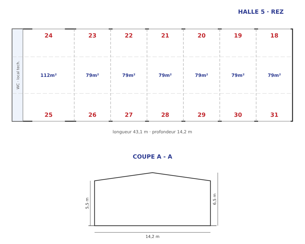 Halle 5 – plan des ateliers Halle 5 – plan des ateliers
